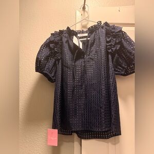 Navy Ruffled Women's Top